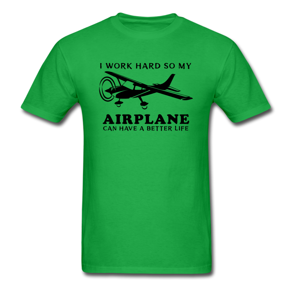 I Work Hard - Airplane Better Life - Black - Unisex Classic T-Shirt - bright green