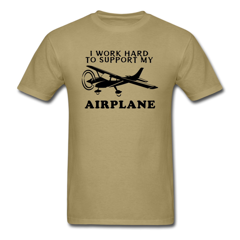 I Work Hard To Support My Airplane - Black - Unisex Classic T-Shirt - khaki