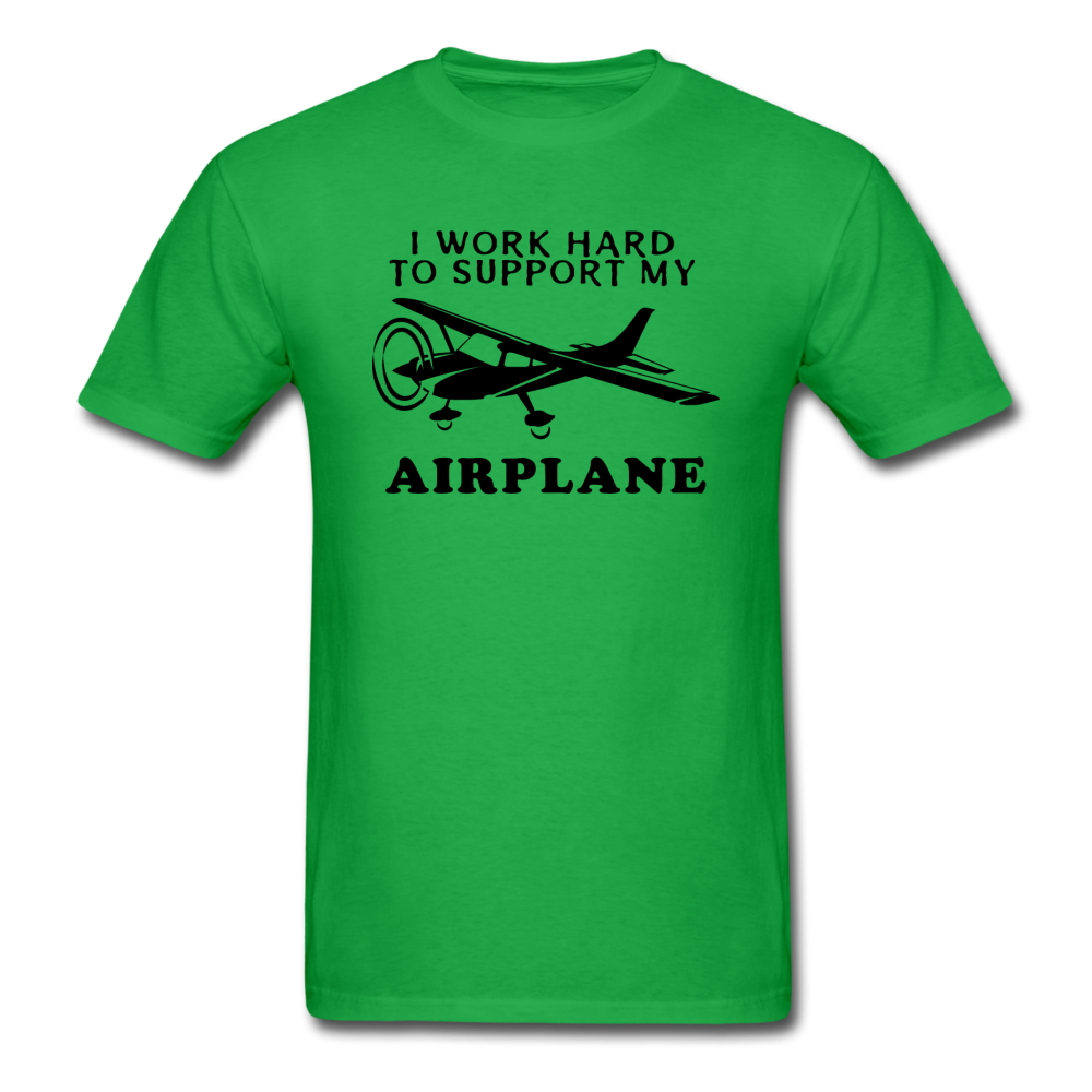 I Work Hard To Support My Airplane - Black - Unisex Classic T-Shirt - bright green