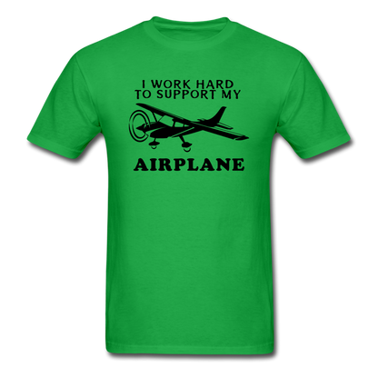 I Work Hard To Support My Airplane - Black - Unisex Classic T-Shirt - bright green