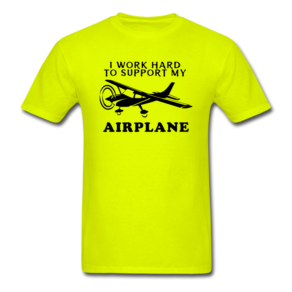 I Work Hard To Support My Airplane - Black - Unisex Classic T-Shirt - safety green