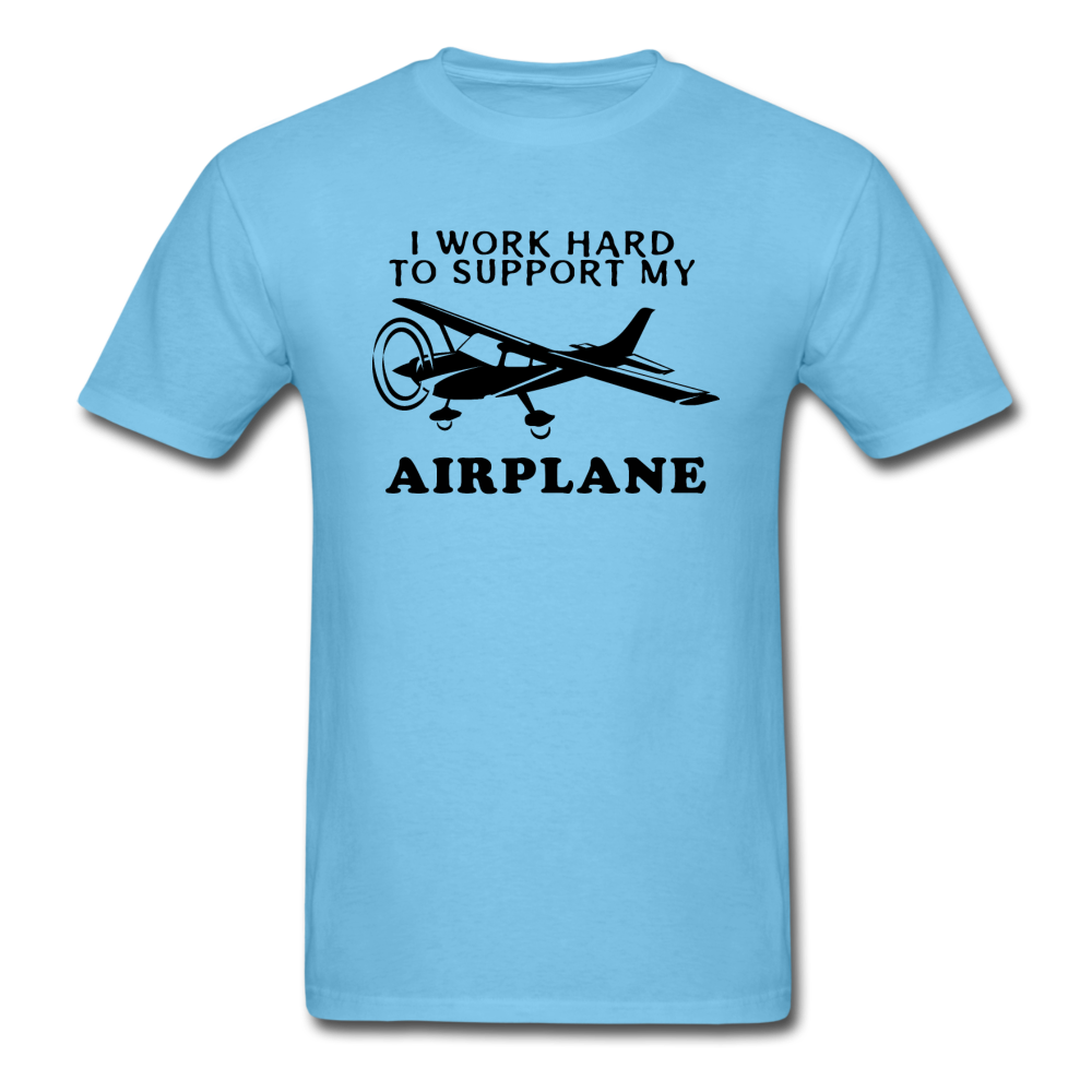 I Work Hard To Support My Airplane - Black - Unisex Classic T-Shirt - aquatic blue