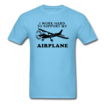 I Work Hard To Support My Airplane - Black - Unisex Classic T-Shirt - aquatic blue