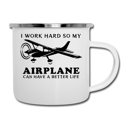 I Work Hard - Airplane Better Life - Black - Camper Mug - white