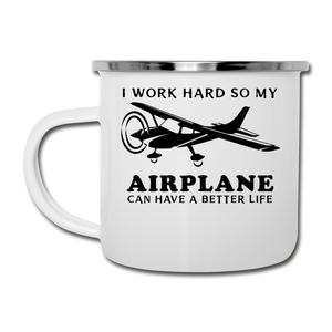 I Work Hard - Airplane Better Life - Black - Camper Mug - white