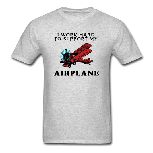 I Work Hard To Support My Airplane - Red - Unisex Classic T-Shirt - heather gray