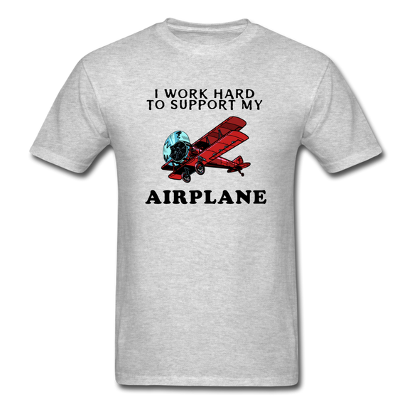 I Work Hard To Support My Airplane - Red - Unisex Classic T-Shirt - heather gray
