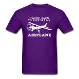 I Work Hard To Support My Airplane - White - Unisex Classic T-Shirt - purple