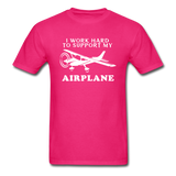 I Work Hard To Support My Airplane - White - Unisex Classic T-Shirt - fuchsia