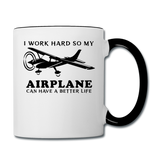 I Work Hard - Airplane Better Life - Black - Contrast Coffee Mug - white/black