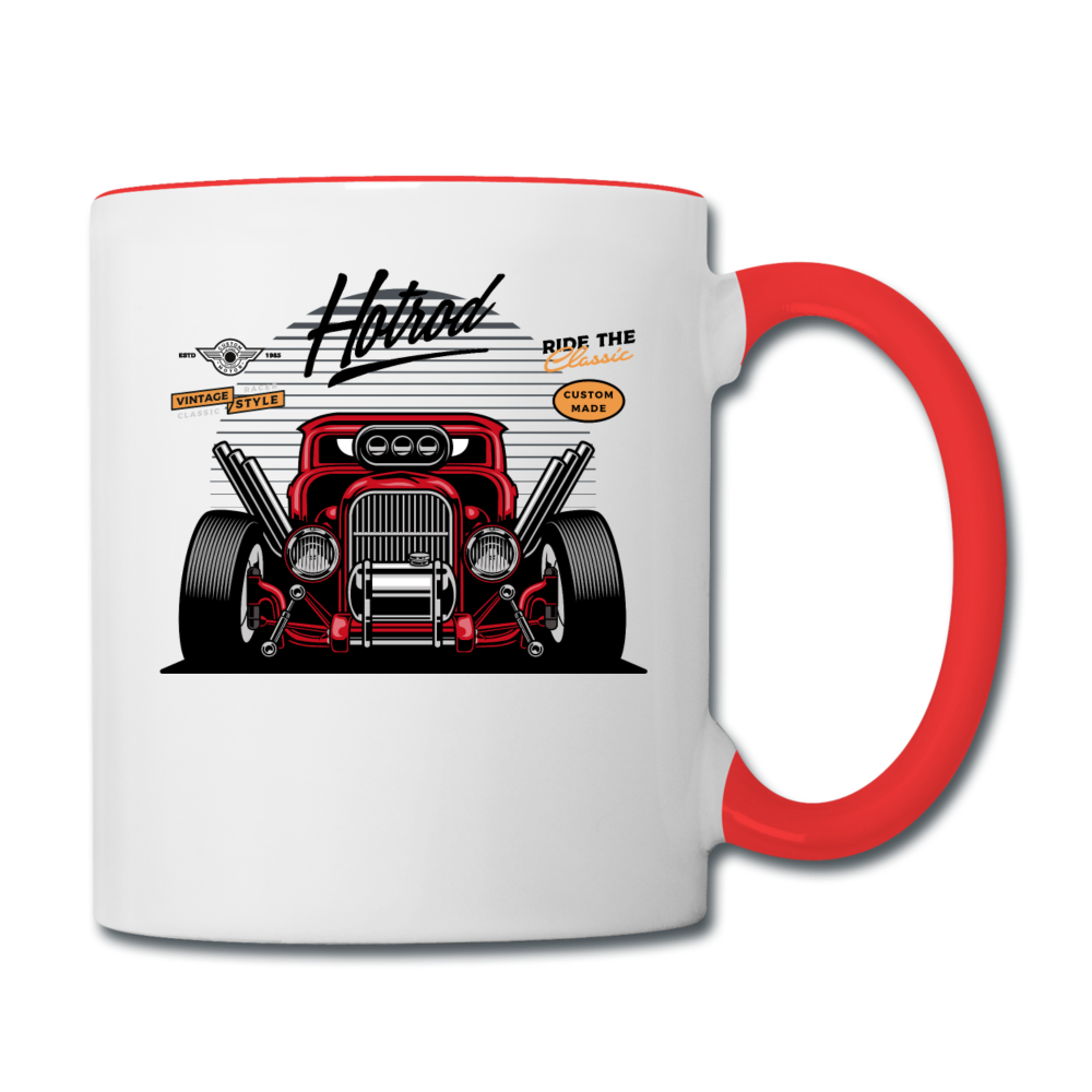 Hot Rod - Front View - Contrast Coffee Mug - white/red