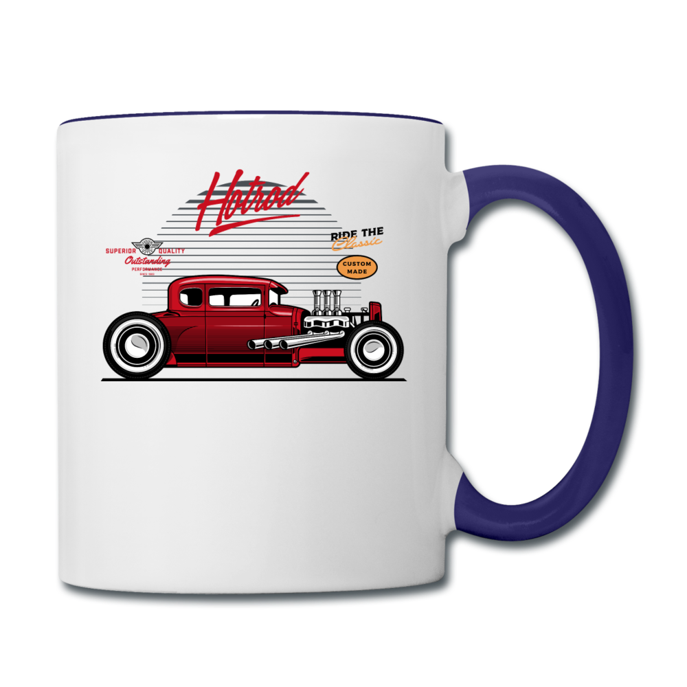 Hot Rod - Side View - Contrast Coffee Mug - white/cobalt blue