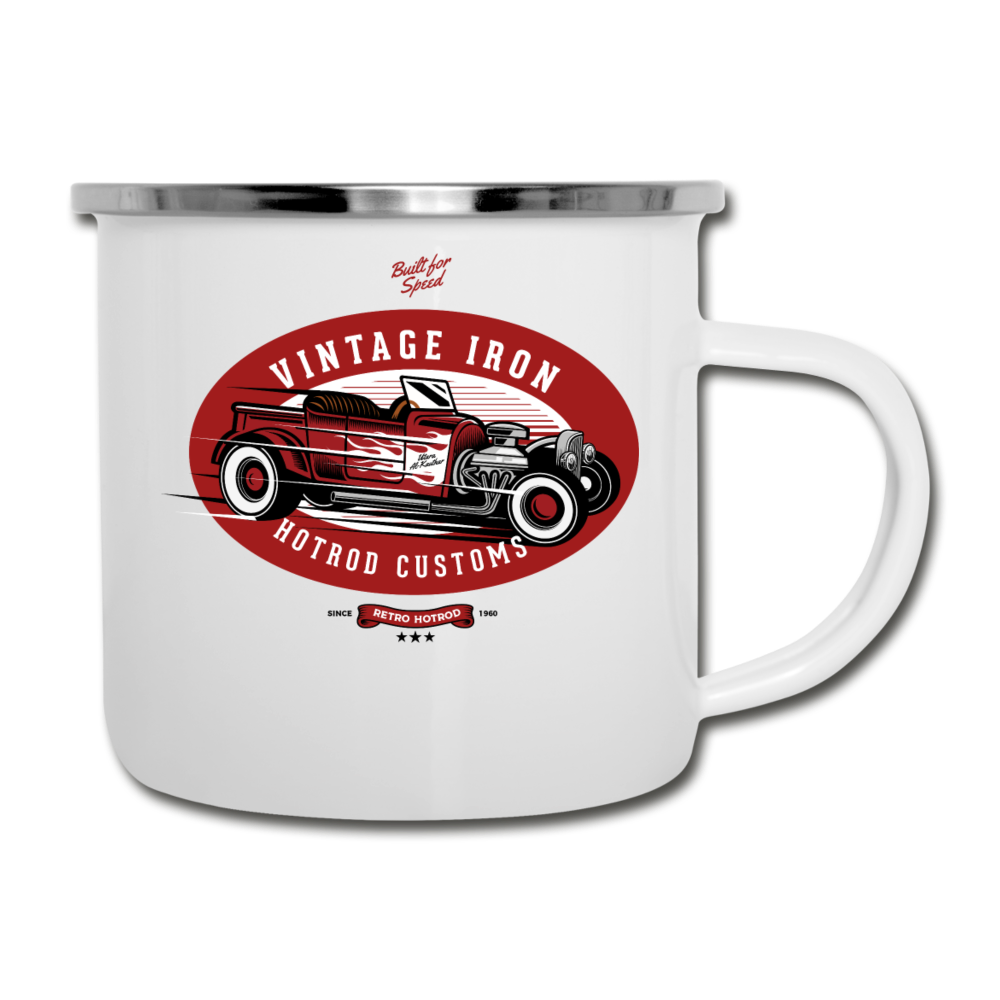 Hot Rod - Vintage Iron - Red - Camper Mug - white