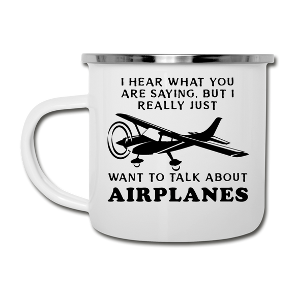 Talk About Airplanes - Black - Camper Mug - white