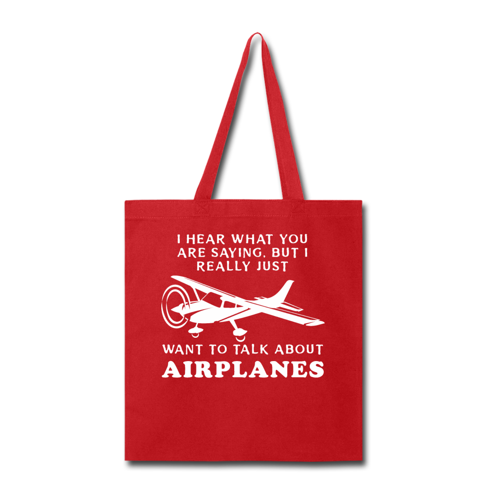 Talk About Airplanes - White - Tote Bag - red