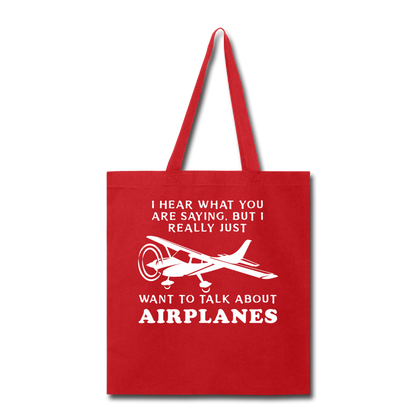 Talk About Airplanes - White - Tote Bag - red