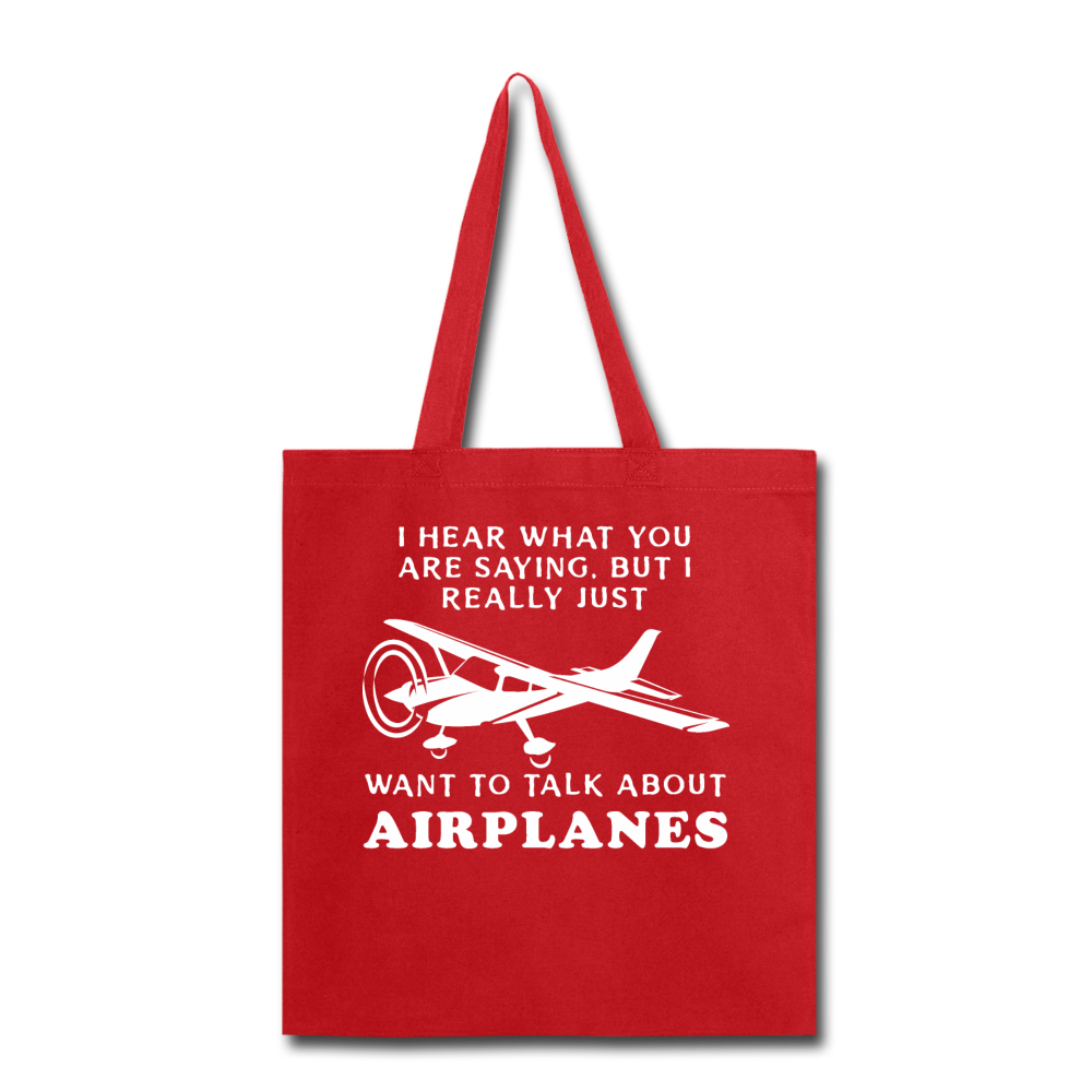 Talk About Airplanes - White - Tote Bag - red