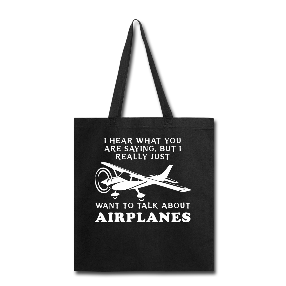 Talk About Airplanes - White - Tote Bag - black