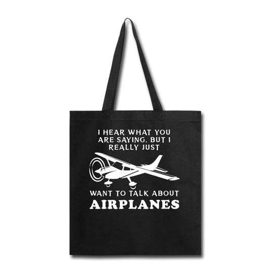 Talk About Airplanes - White - Tote Bag - black