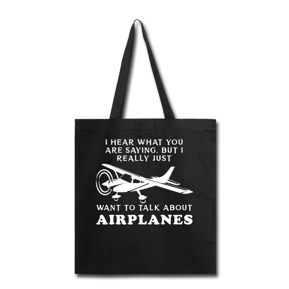 Talk About Airplanes - White - Tote Bag - black