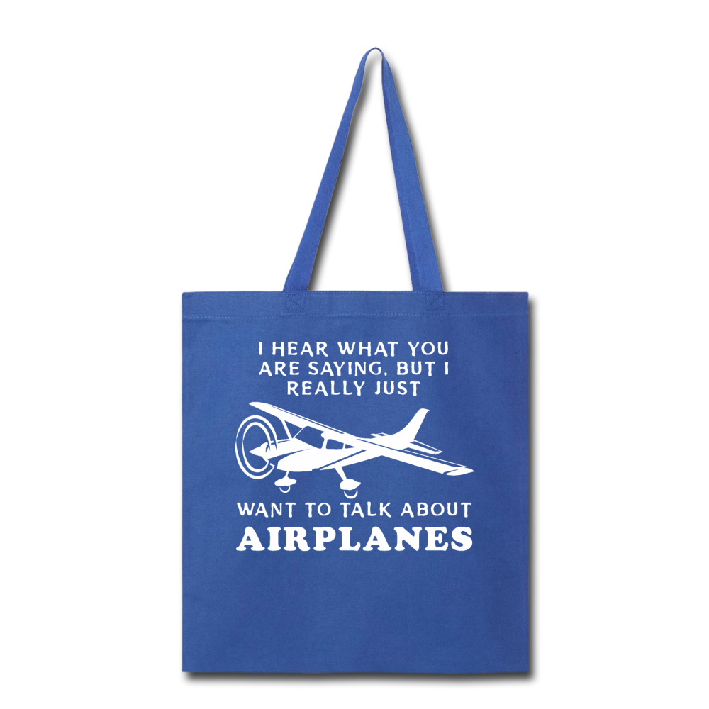 Talk About Airplanes - White - Tote Bag - royal blue