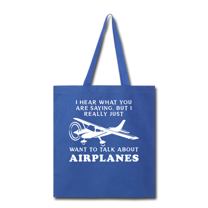 Talk About Airplanes - White - Tote Bag - royal blue