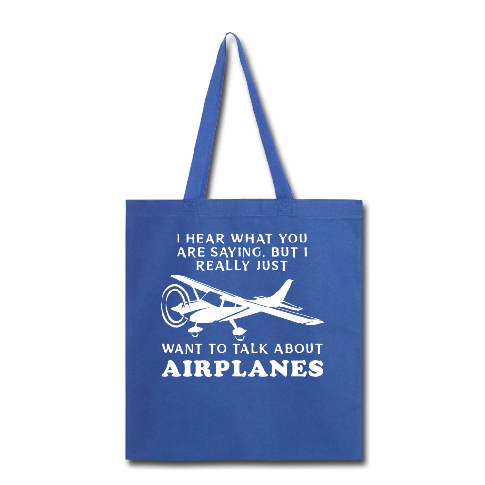 Talk About Airplanes - White - Tote Bag - royal blue