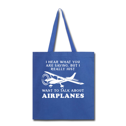 Talk About Airplanes - White - Tote Bag - royal blue