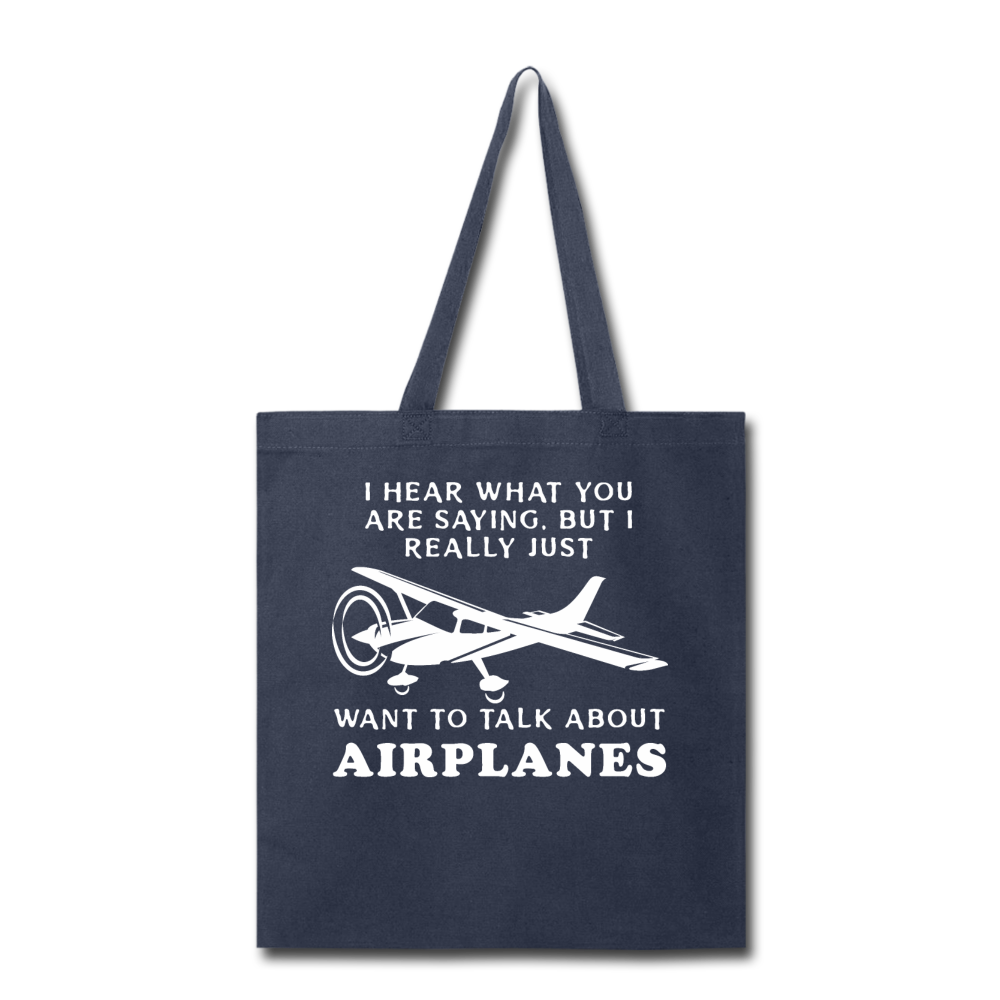 Talk About Airplanes - White - Tote Bag - navy