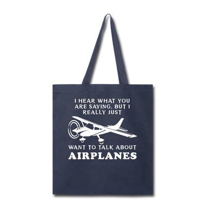 Talk About Airplanes - White - Tote Bag - navy