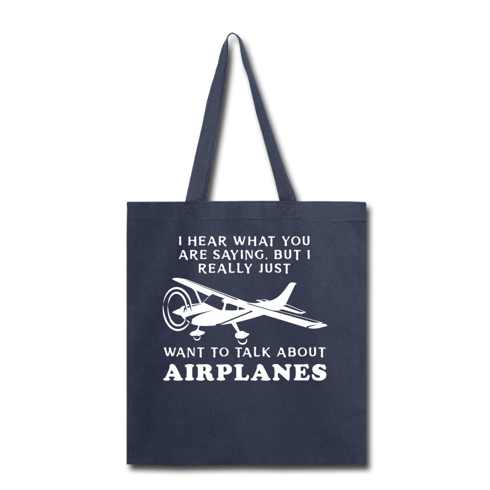 Talk About Airplanes - White - Tote Bag - navy