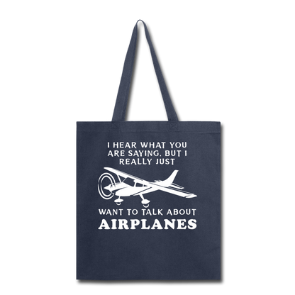 Talk About Airplanes - White - Tote Bag - navy