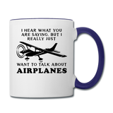 Talk About Airplanes - Black - Contrast Coffee Mug - white/cobalt blue