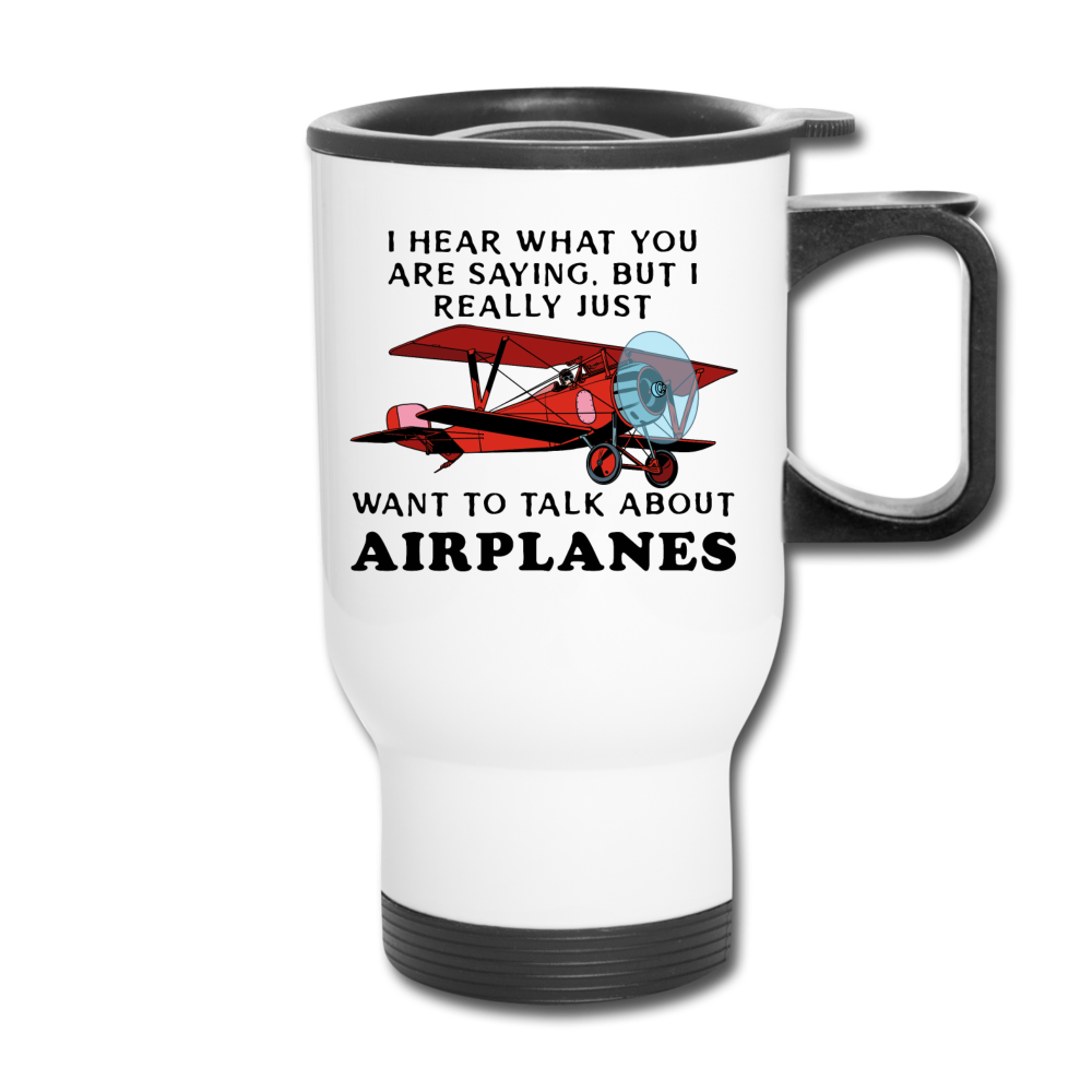 Talk About Airplanes - Red Biplane - Travel Mug - white