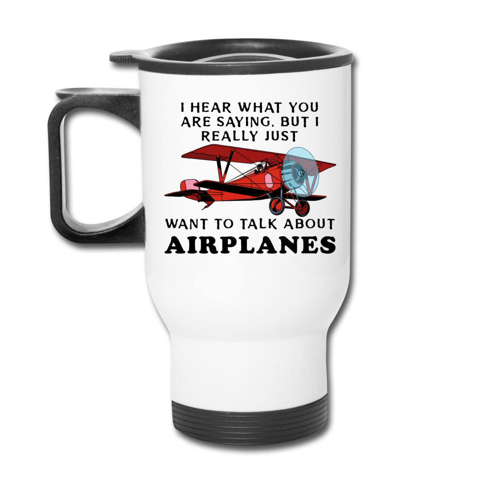 Talk About Airplanes - Red Biplane - Travel Mug - white