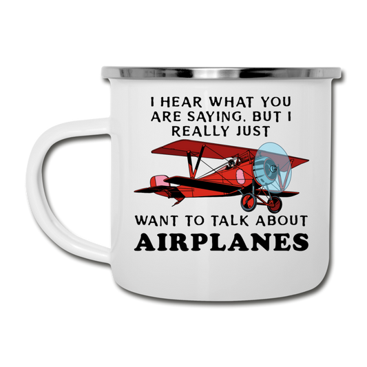 Talk About Airplanes - Red Biplane - Camper Mug - white