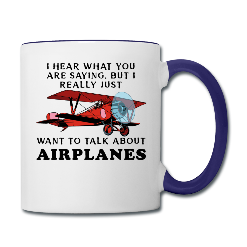 Talk About Airplanes - Red Biplane - Contrast Coffee Mug - white/cobalt blue