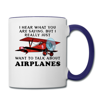 Talk About Airplanes - Red Biplane - Contrast Coffee Mug - white/cobalt blue