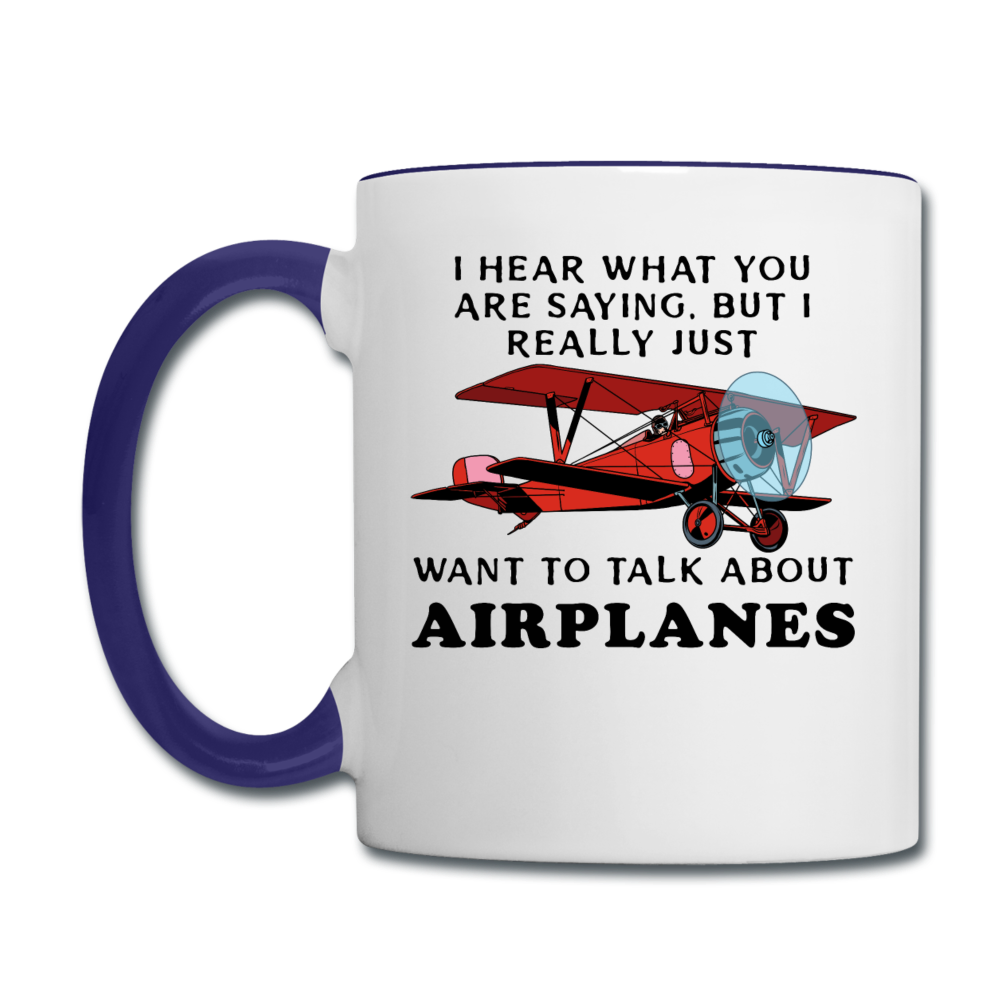 Talk About Airplanes - Red Biplane - Contrast Coffee Mug - white/cobalt blue