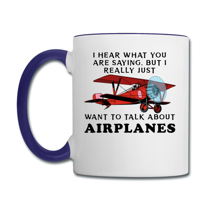 Talk About Airplanes - Red Biplane - Contrast Coffee Mug - white/cobalt blue