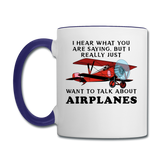 Talk About Airplanes - Red Biplane - Contrast Coffee Mug - white/cobalt blue