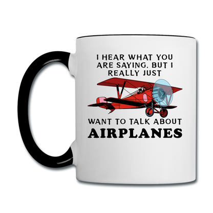 Talk About Airplanes - Red Biplane - Contrast Coffee Mug - white/black