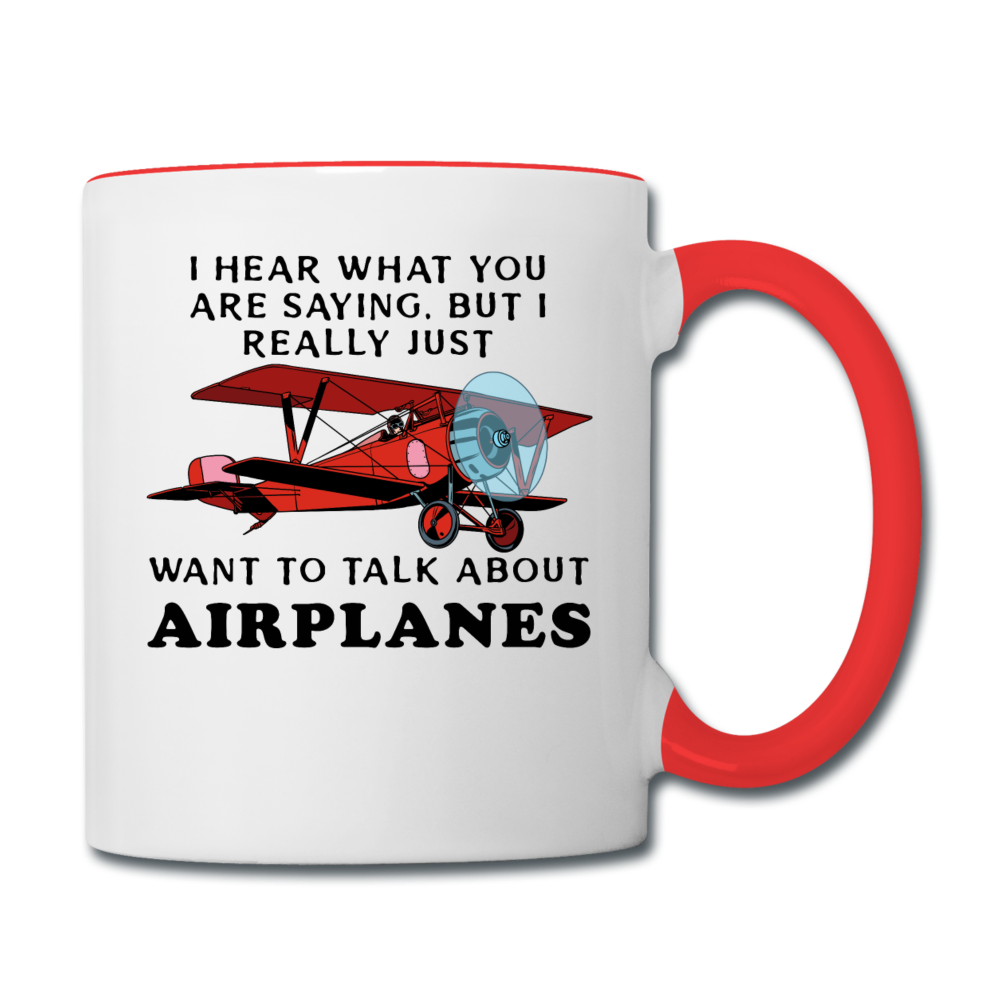 Talk About Airplanes - Red Biplane - Contrast Coffee Mug - white/red