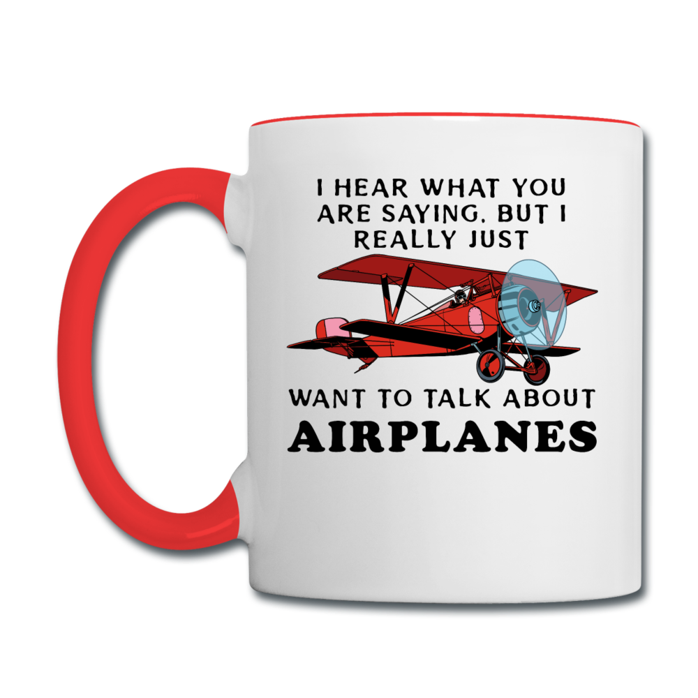 Talk About Airplanes - Red Biplane - Contrast Coffee Mug - white/red