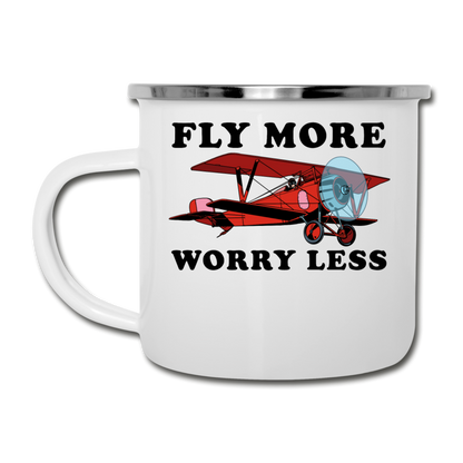 Fly More - Worry Less - Camper Mug - white