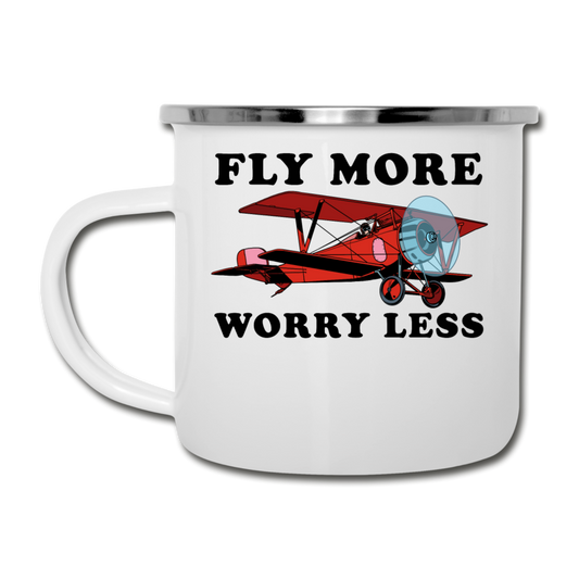 Fly More - Worry Less - Camper Mug - white