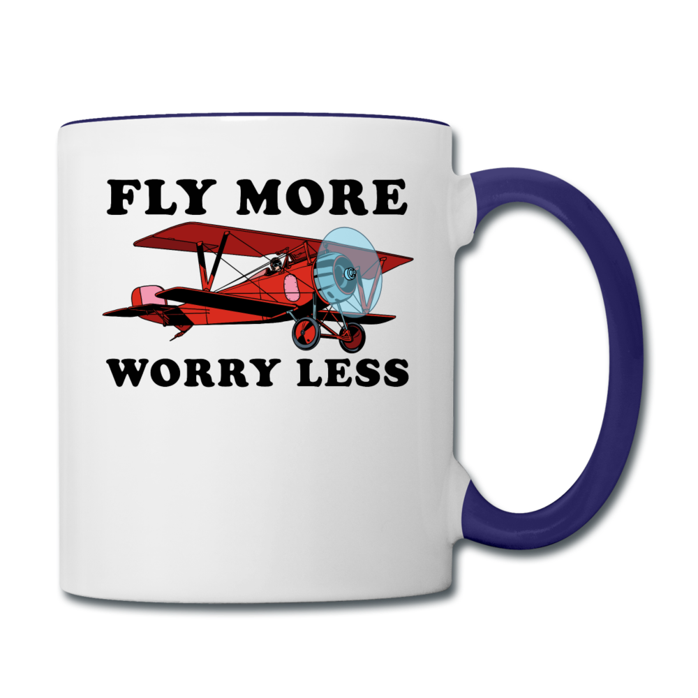 Fly More - Worry Less - Contrast Coffee Mug - white/cobalt blue