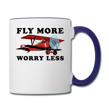 Fly More - Worry Less - Contrast Coffee Mug - white/cobalt blue