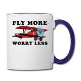 Fly More - Worry Less - Contrast Coffee Mug - white/cobalt blue