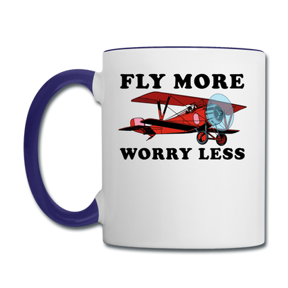 Fly More - Worry Less - Contrast Coffee Mug - white/cobalt blue